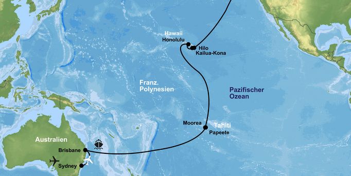  Eine Routemap der beworbenen Kreuzfahrt.