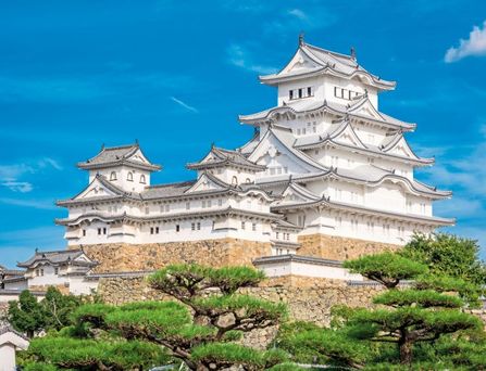 Belebter Platz mit mehreren Palmen, einem Brunnen und umliegenden historischen Gebäuden unter blauem Himmel.