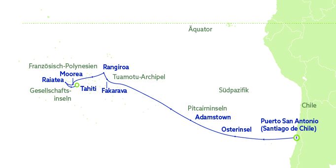 Karte des Streckennetzes von San Antonio bis Papeete