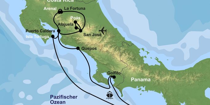  Eine Routemap der beworbenen Kreuzfahrt.